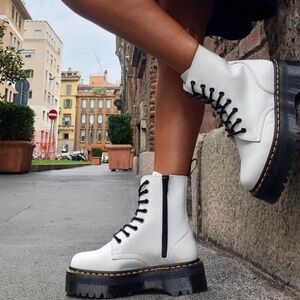 Dr. Martens White and Black Leather Platform Jadon Boots — WMNS 10